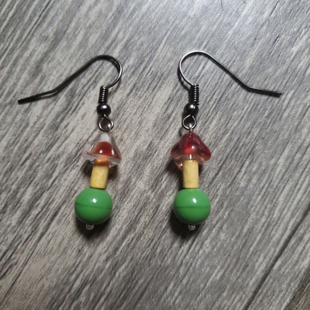 Handmade Tiny Mushroom Beaded Earrings